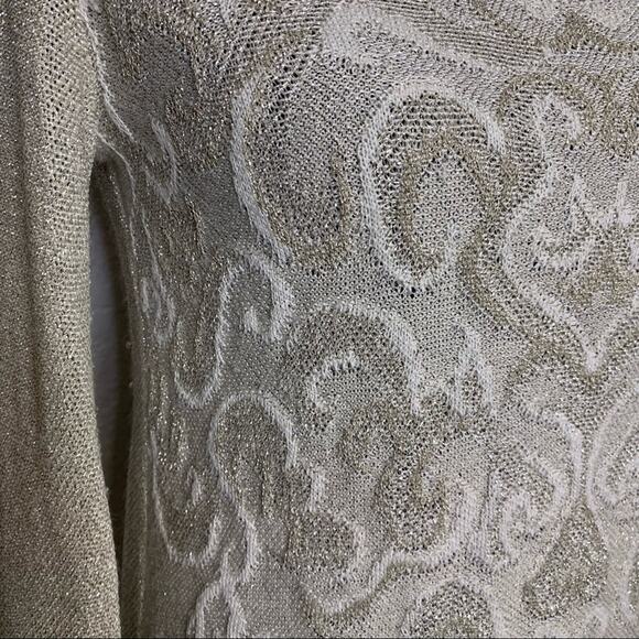 WHBM cream ivory silver gold metallic shimmer knit top size Small - Picture 3 of 15